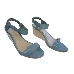 Camper Sage Green Leather Dana Wedge Sandals Size 9